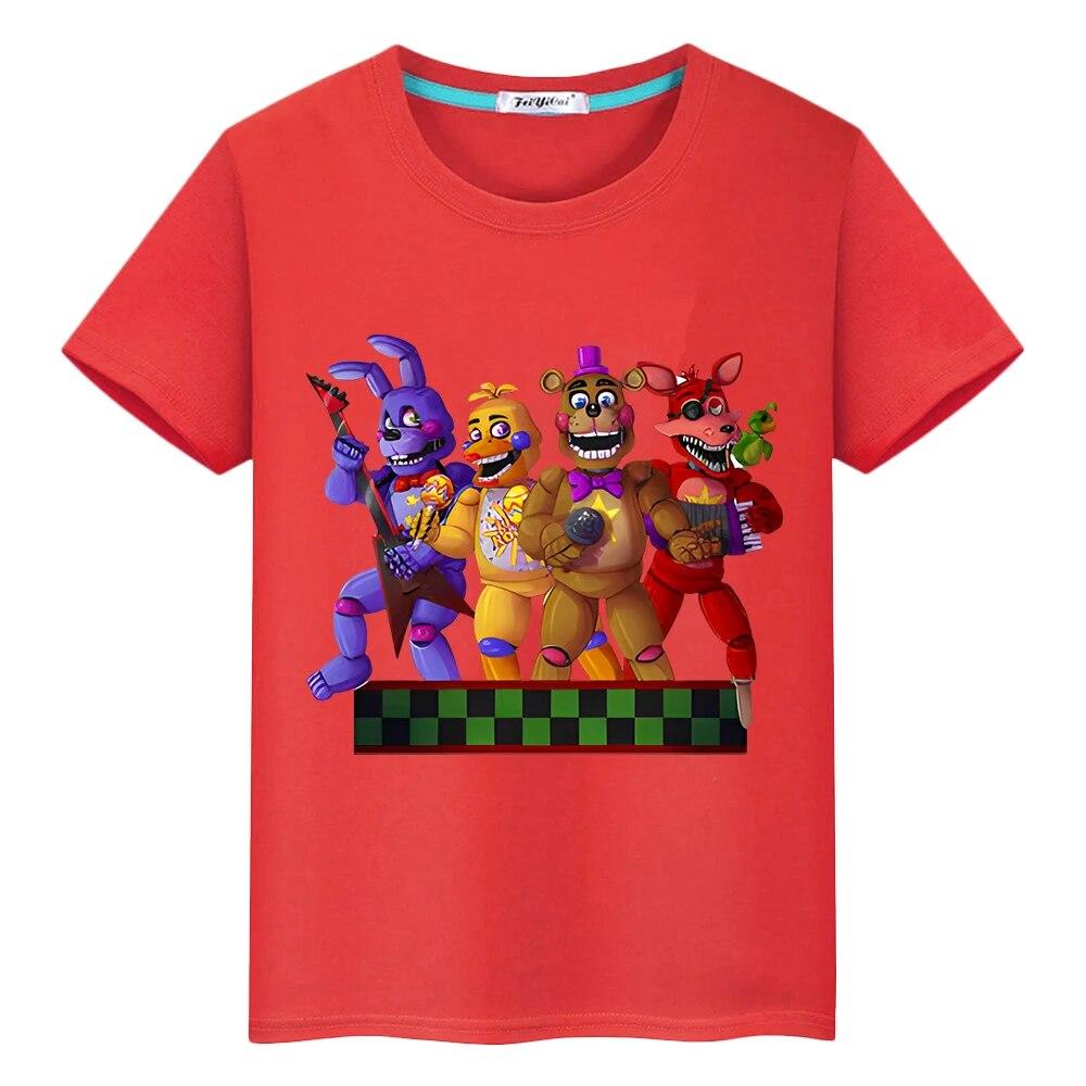 FNAF/летняя кавайная футболка из 100% хлопка, повседневные футболки с аниме для мальчиков y2k, цельные короткие топы с принтом медведя и кролика, детская одежда для девочек