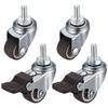 Set of 4 1-inch Threaded Casters, 360-Degree Rotation, M6 Thread, with Brake, Swivel Caster, Quiet Swivel Wheel, Replacement Caster