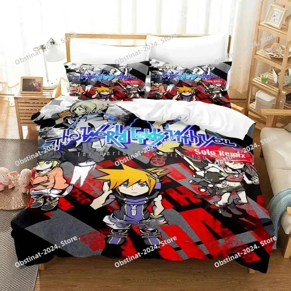 Игровой комплект постельного белья The World Ends With You для мальчиков и девочек, размер Twin, Queen, с изображением Сакурабы Нэку, пододеяльник, наволочка, постельное белье для детей и взрослых