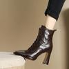 Ботильоны с острым носком на высоком каблуке для женщин, новые кожаные толстые зимние ботинки, мода осень-зима Botas Mujer