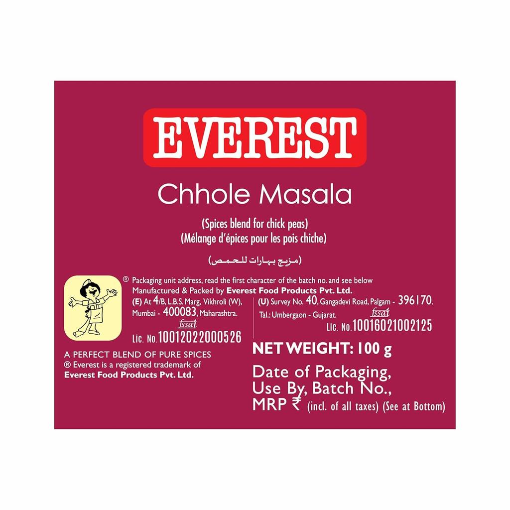 EVEREST Masala Chhole 100 Gram Pack Of 1 Authentic Indian Spice Blend For Chickpea Dishes