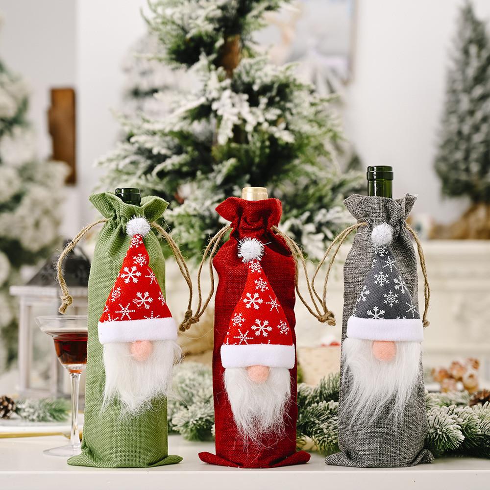 Adorable Forest Santa Burlap Wine Bottle Holder For Joyful Christmas Celebrations