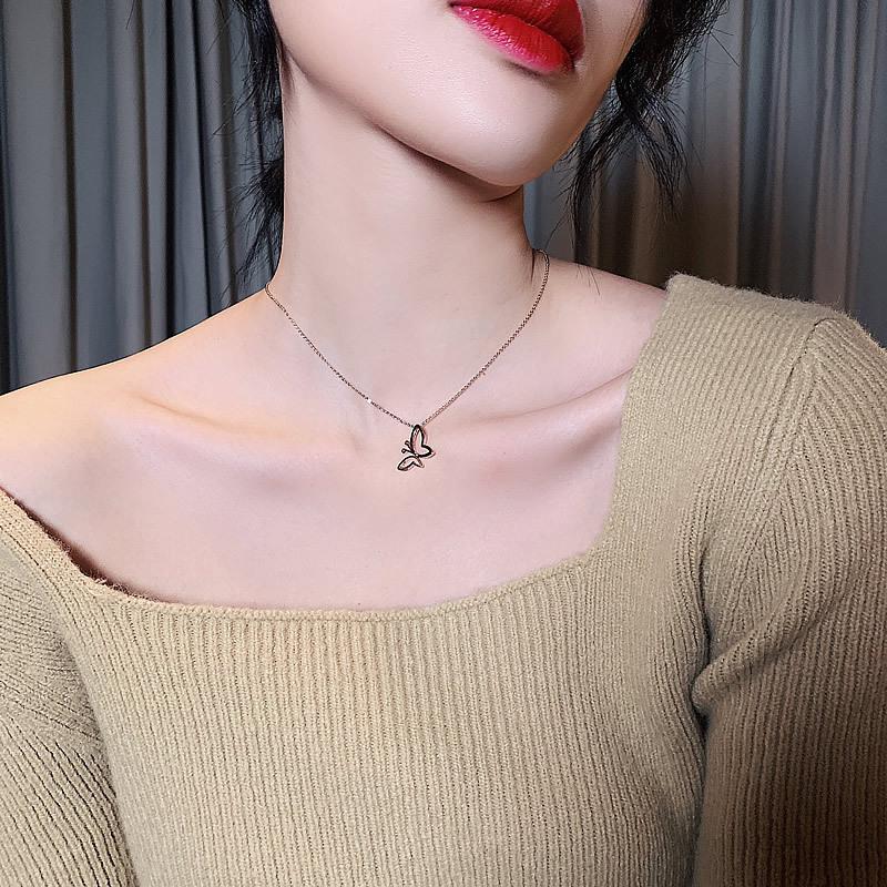 Zircon Necklace Zircon Earrings Set Copper Micro-Inlaid Zircon Butterfly Cz Color Zirconium Pendant Earrings