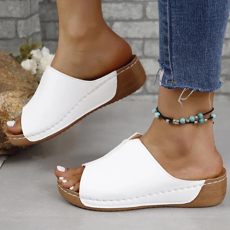Fashion 2024 Summer Fashion Comfortable Mid-heel Casual Wedge Slip-up Women's Slippers