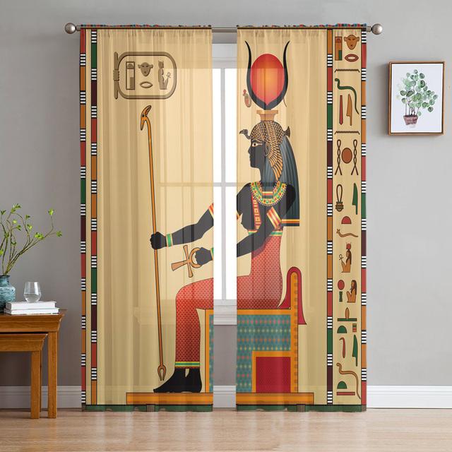 Тюлевые шторы с древней египетской архитектурой для гостиной, кухни, спальни, декор, прозрачная вуаль, шифоновые оконные шторы