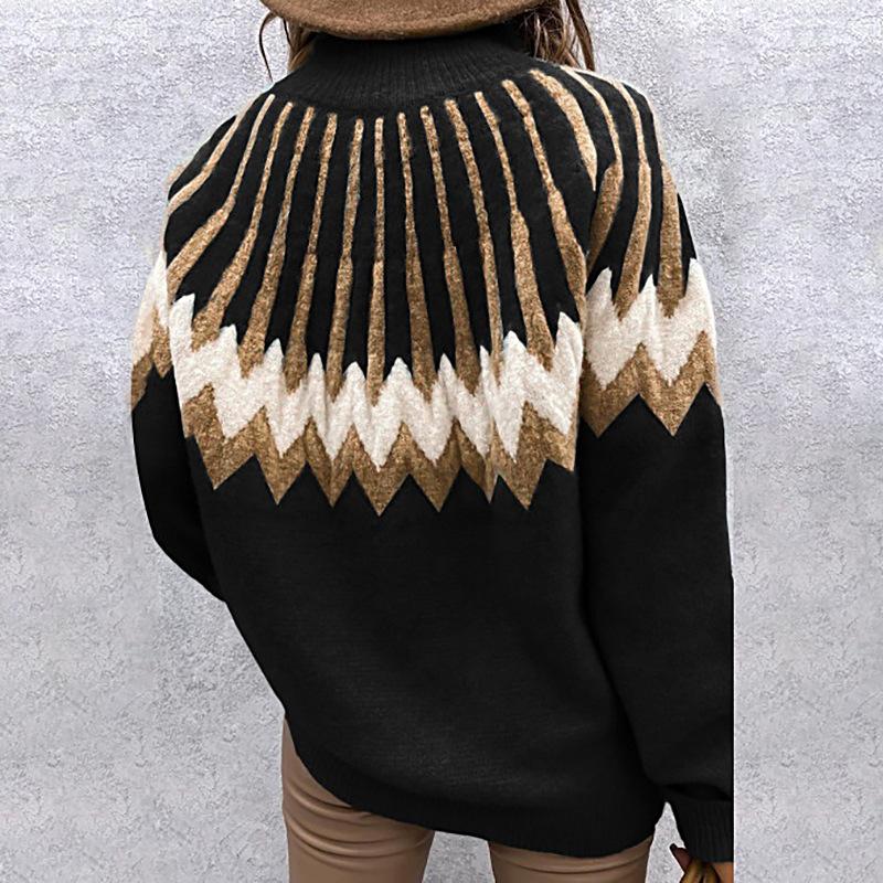 Women's Long Sleeve Turtleneck Geometric Pattern Loose Casual Sweater