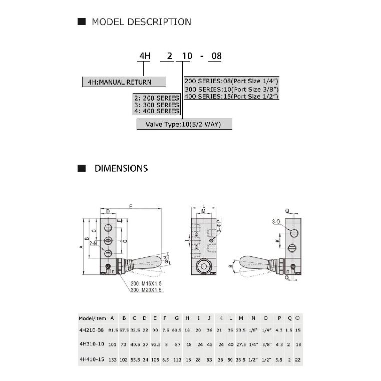 5/2 Way Pneumatic Air Hand Lever Operated Valve Manual Control 2 Position 3 5Port Push-Pull 3H210-08 4H210-08 4H410-15