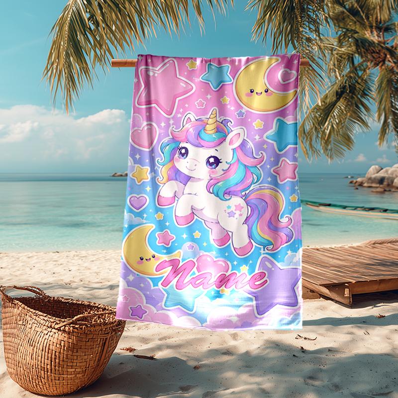 Custom Name Ultra-Soft Beach Towel with Unicorn Theme,Ideal for Pool - Camping, Diving - Perfect Travel Essential, Vibrant Beach Towel.