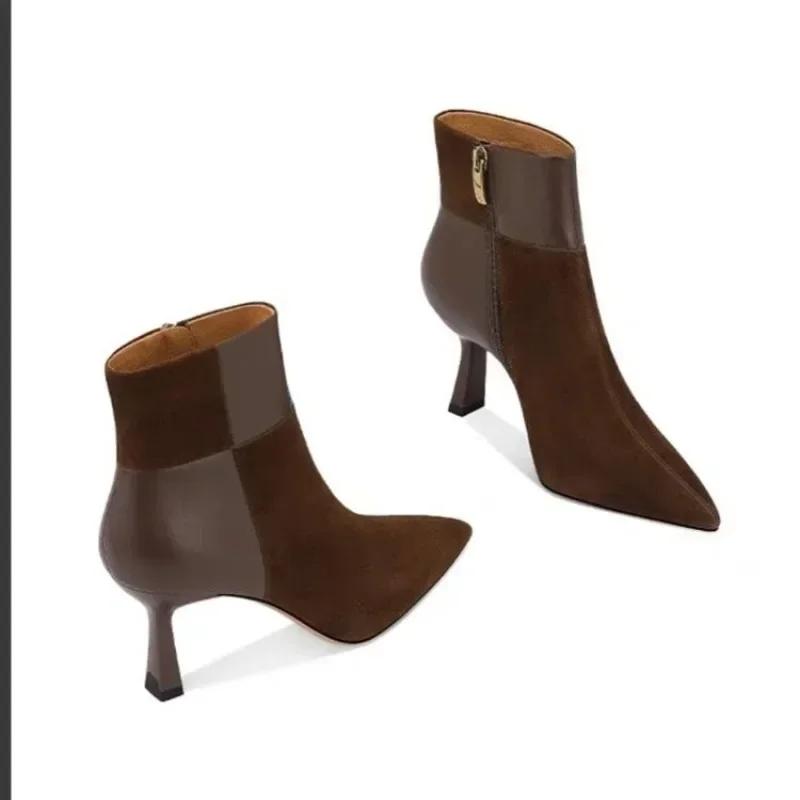 2024 Модные популярные женские ботинки весна-осень на тонком каблуке с острым носком, профессиональная верхняя одежда, женские ботинки темперамента