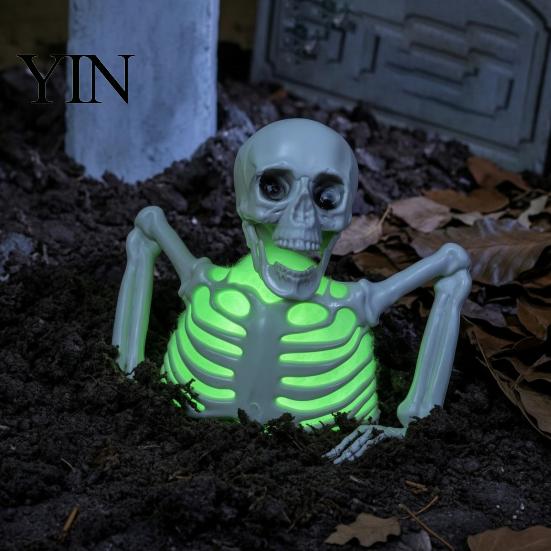 Halloween Theme Party Supplies Half Body Skeleton Decoration, Realistic Spooky Light Up Plastic Decorative Photo Prop for Graveyard, Haunted