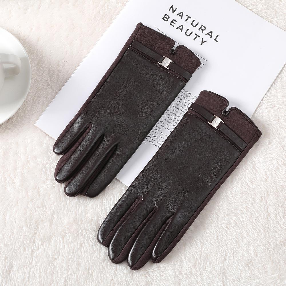 Женские Милые Ветрозащитные Перчатки из Искусственной Кожи: Зимняя езда на велосипеде, вождение и сенсорный экран, с толстой бархатной подкладкой