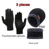 Knitted Hat 3-Piece Set: Men's Pullover Neck Warmer, Wool Hat, Women's Fleece-Lined Touchscreen Gloves