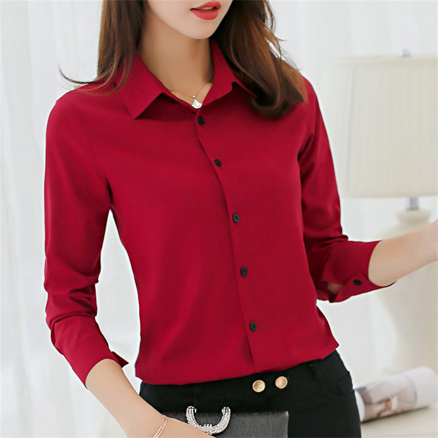 Summer Autumn Women Office Shirt Korean Fashion Slim Fit Casual Blouse Tops Ladies Lapel Long Sleeve Base Chiffon Shirts