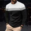 Autumn and Winter Plus Size Round Neck Long Sleeved Color Blocked Base Shirt Pullover Men's T-shirts