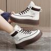Autumn and Winter Korean Version Velvet Women's Shoes with Mid Top Color Blocking To Increase Warmth, High Cotton Shoes for Casual Snow Boots