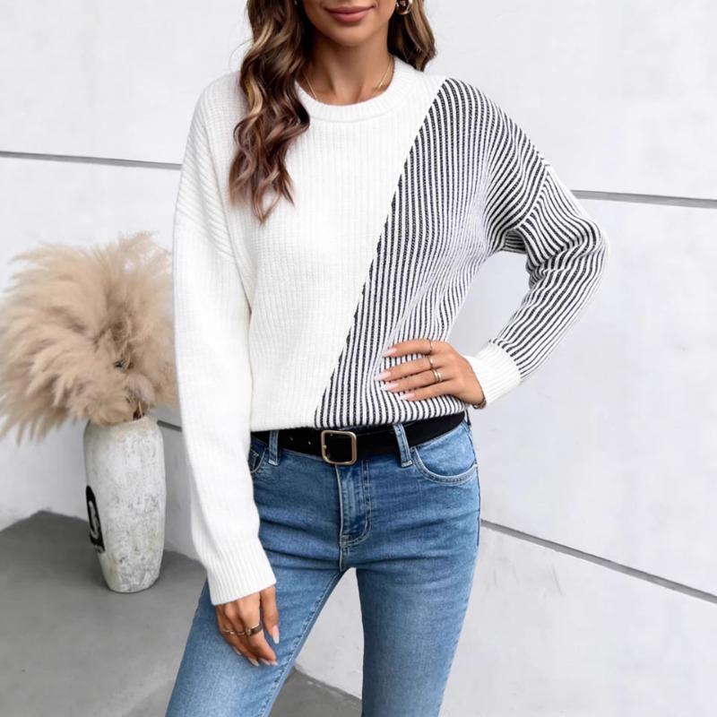 Women S Color Block Loose Pullover Knit Sweater Casual Autumn Winter