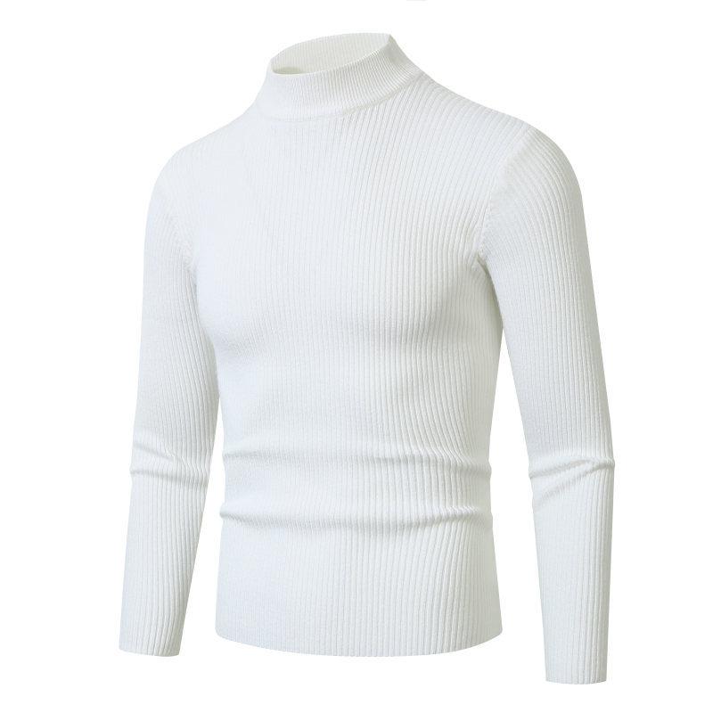 Autumn And Winter Men'S Solid Color Semi-Turtleneck Sweater Men'S European And American Slim-Fitting Striped Pullover Bottoming Knitted Sweater Men'S