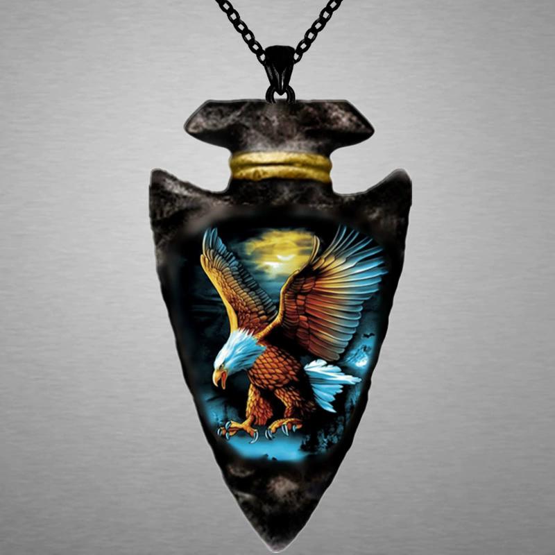 Треугольный кулон с узором в виде орла, черная цепочка, 1 шт., классическое черное индийское ожерелье в стиле хип-хоп, мужской кулон в виде орла, мужской подарок