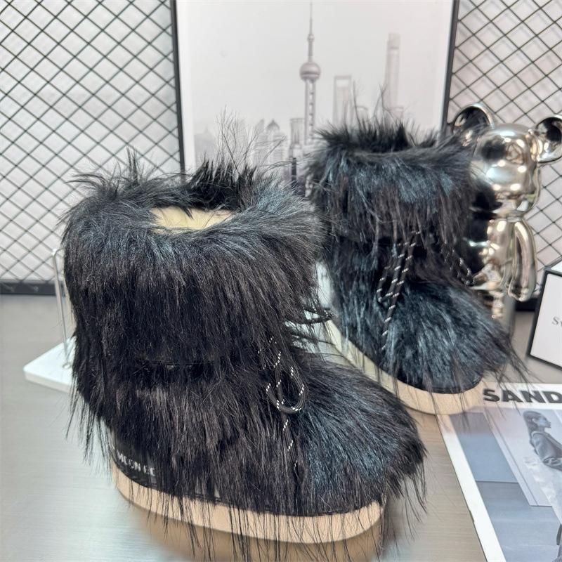 Женские зимние снегоступы на толстой подошве с внутренней танкеткой, утепленные, средней длины, пушистые, нескользящие, теплые, лунные ботинки, маленький размер