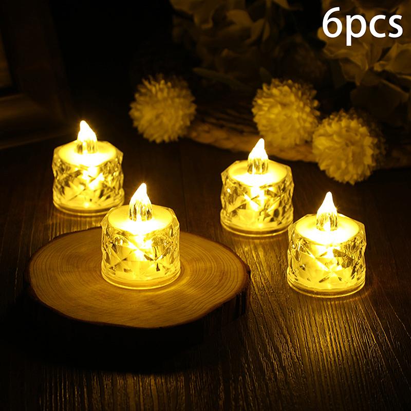 6 шт. Хрустальные свечи Светодиодный свет Прозрачный Беспламенный Питание от батареек Ночник Свадебная вечеринка Атмосфера Декор Осветительная лампа