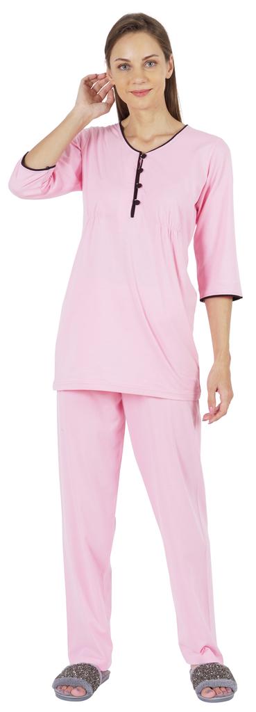 Inkmeso Solid Nightwear Set W  Pyjama For Women Cotton Nightwear 2 Pcs