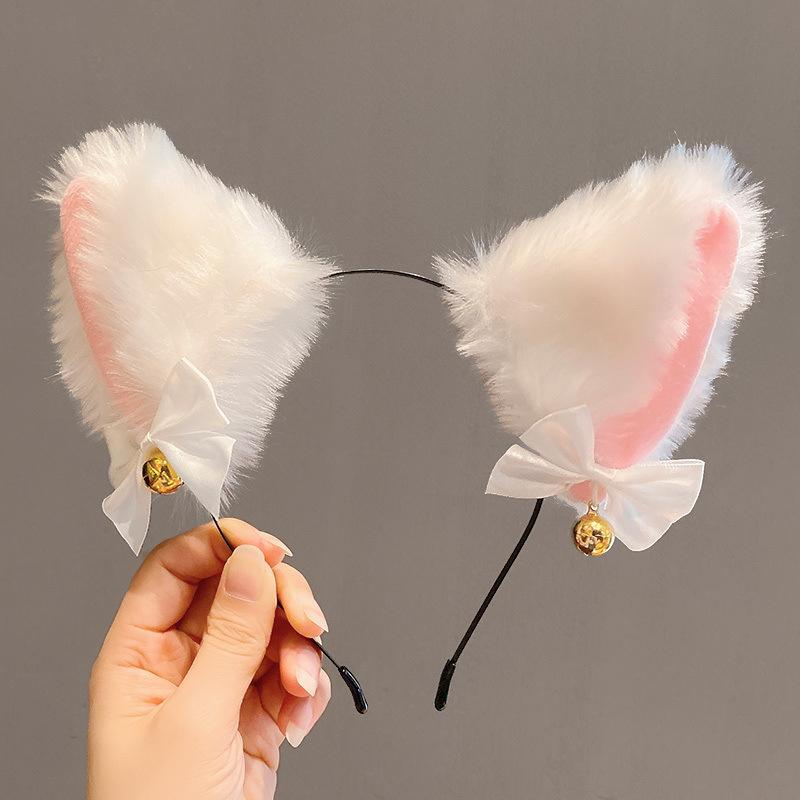 Black Cat Ear Headband with Necklace Girl Plush Furry Cat Ear Hair Band for Girl Women Adult Cosplay Party Fancy Dress Halloween