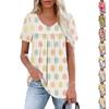 Ladies' Casual V-neck Short Sleeved Shirt With Pleated Easter Print On The Chest