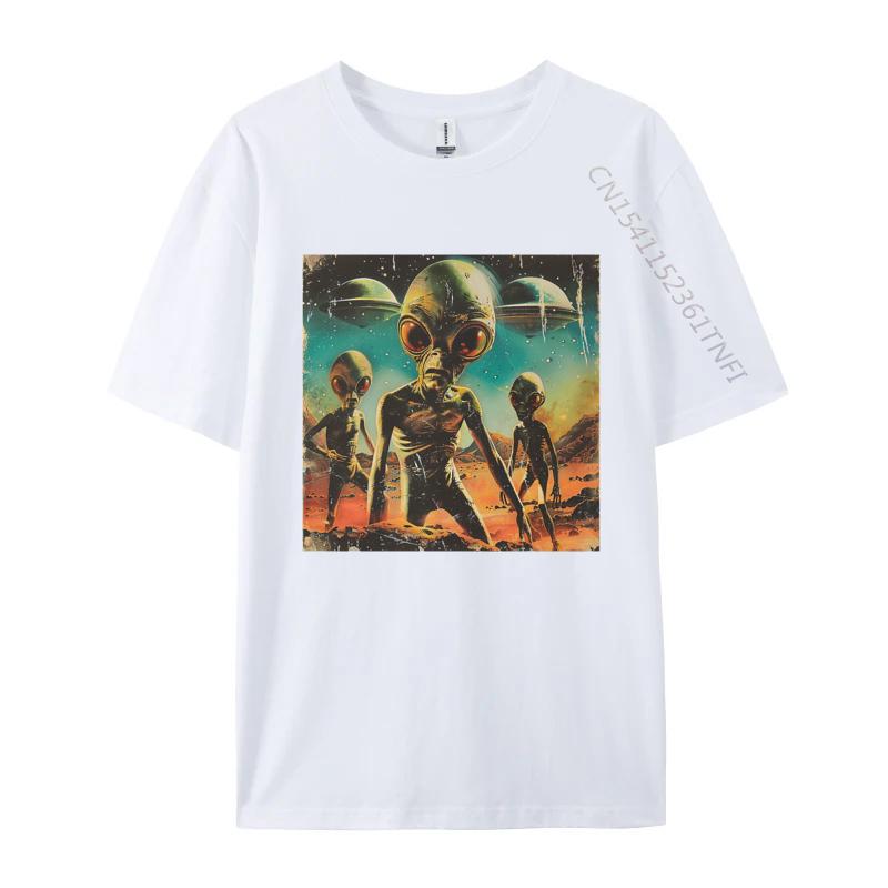 Vintage Alien Tshirt Men Tshirts Printed Cotton Tops Simple Style Casual Clothes Mens Shirts Graphic Tee