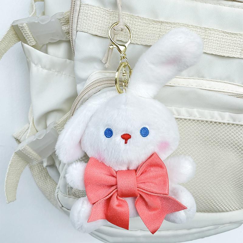 Adorable Bowknot Bear And Bunny Plush Keychain For Bags Cute Cartoon Stuffed Toy
