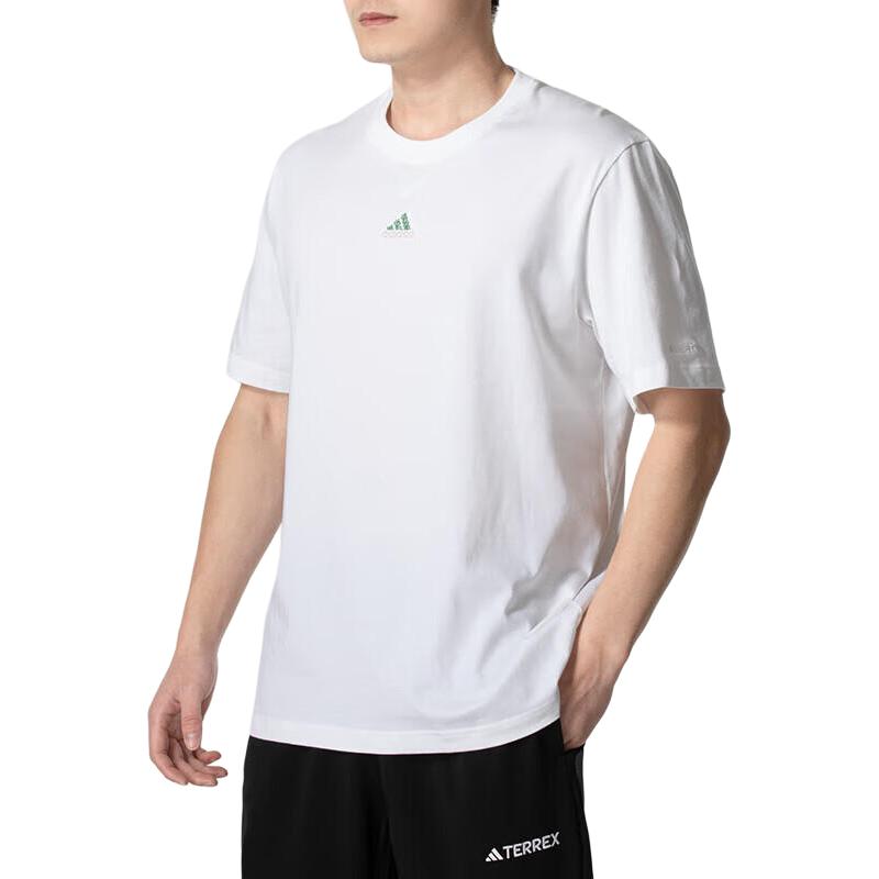 adidas Всесезонная футболка с круглым вырезом и коротким рукавом с вышитыми деталями, мужские топы белого цвета IR8400