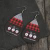 Creative Santa Claus Letter Earrings: Double-Sided Red & Black Plaid Striped Leather Christmas Jewelry