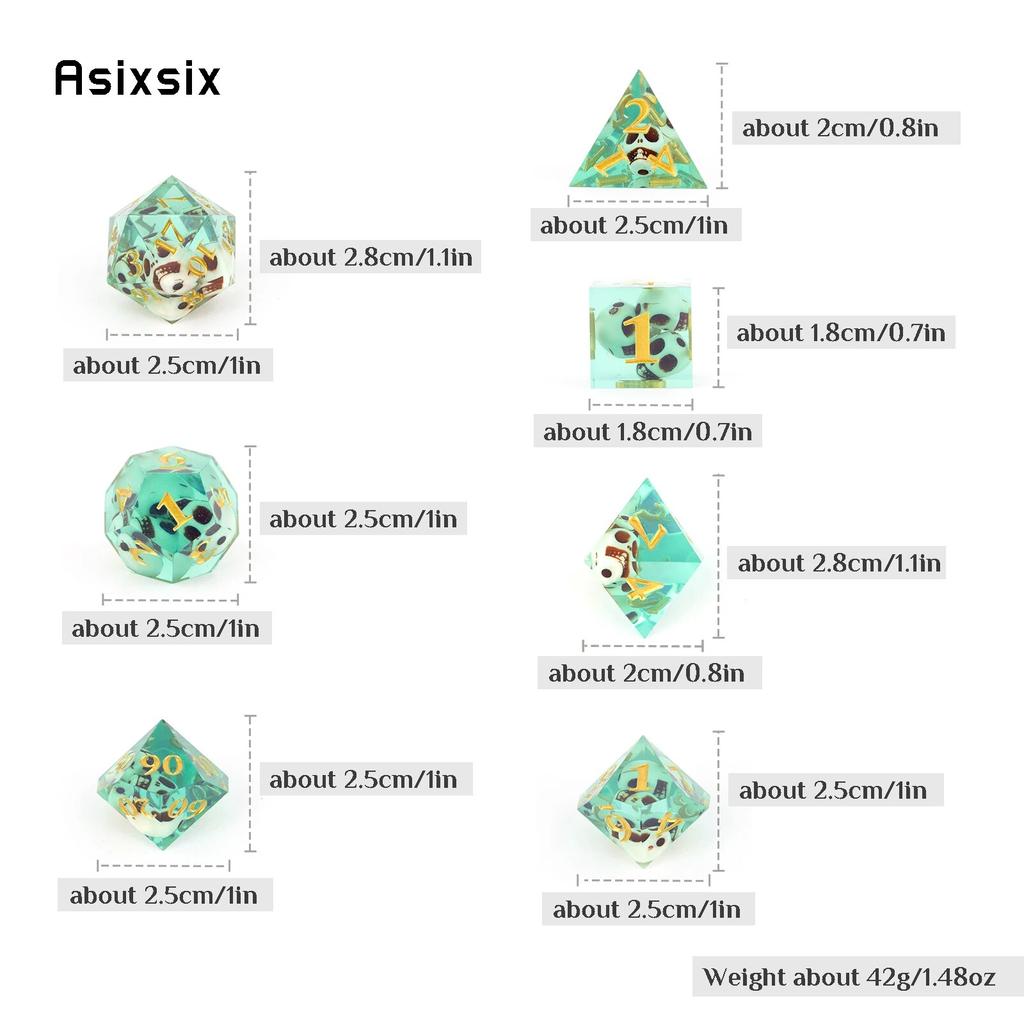 7 шт., зеленый череп, смола, золотой номер, острые края, многогранные кости, подходят для ролевых игр, настольная игра, карточная игра