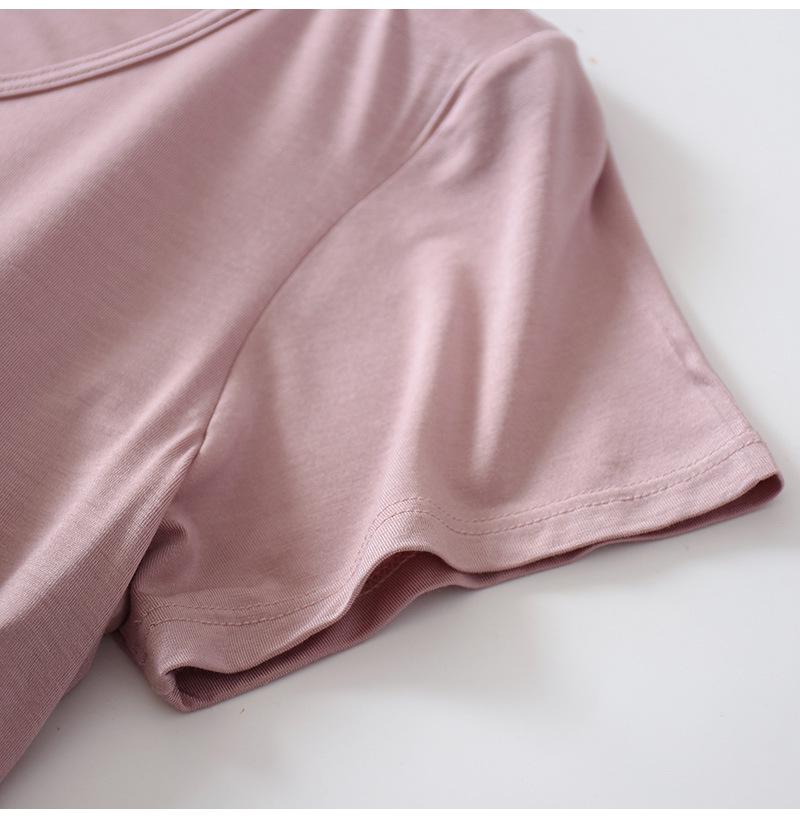 Женский топ из модала с короткими рукавами, утепленный, облегающий, с круглым вырезом, без бюстгальтера