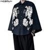 Men Lapel 3/4 Sleeve Floral Print Casual Loose Oversized Shirts Tops