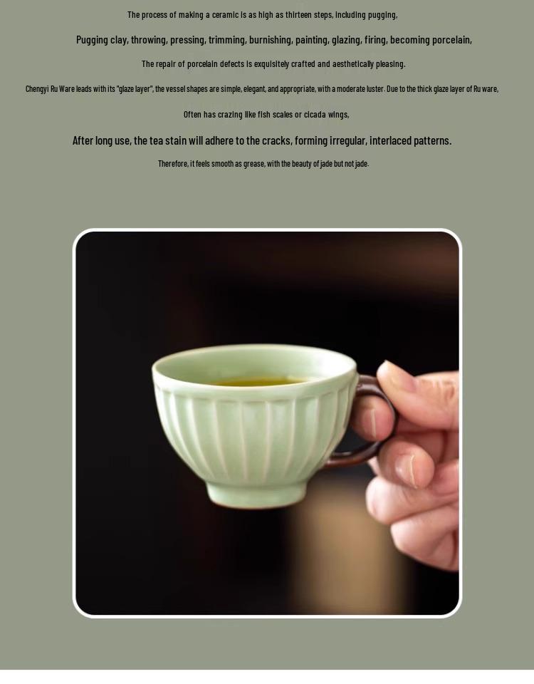 Ru Kiln Sky Five Colors Glazed Crackle Tea Cup with Handle - Master Tasting Cup in Gift Box.