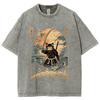 Japanese Cartoon Cat Samurai Print T-Shirt Unisex Retro Oversized Loose Short Sleeves Comfortable Cool Fashion Tee