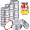 48Pcs Regular Mouth Canning Lids and Rings Mason Jar Lids Reusable Leak Proof Split-Type Silver Lids with Silicone Seals Rings
