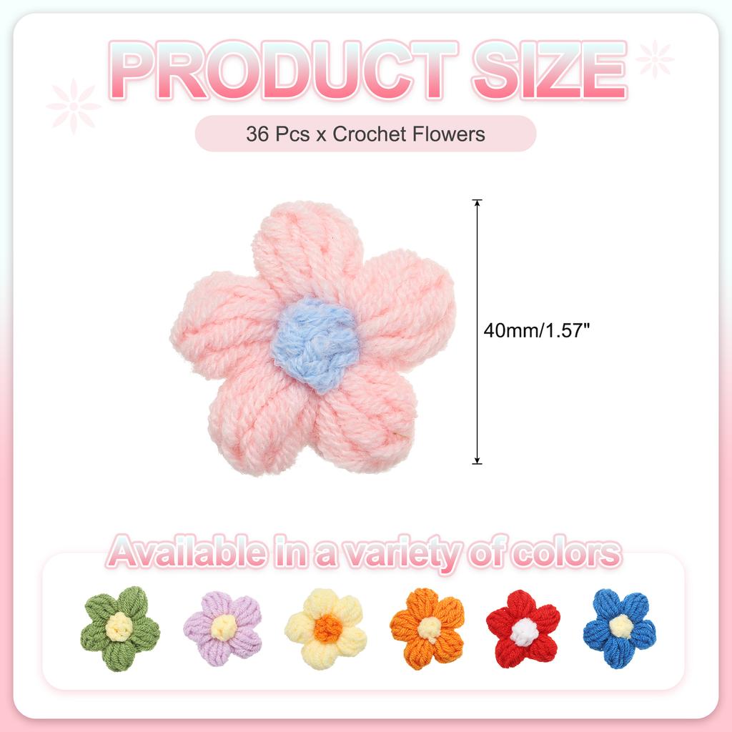 36pcs Crochet Flowers Applique Flowers for Craft Sewing Crochet Flowers Bouquet DIY Hair Clothes Party Craft Christmas Decor