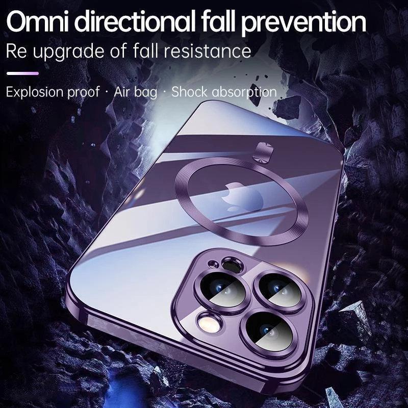 For Magsafe Magnetic Wireless Charge Clear Phone Case For iPhone 16 15 14 13 12 11 Pro Max Luxury Plating Cover