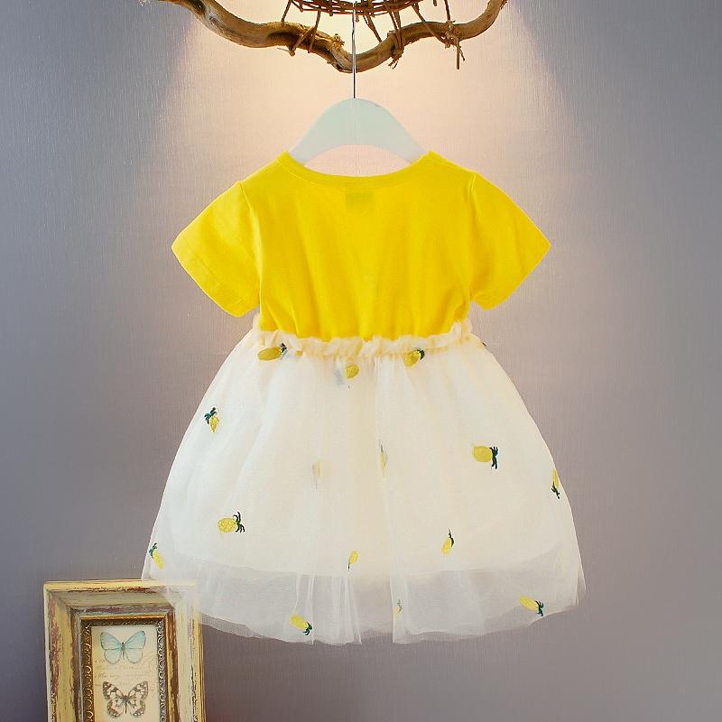 Сетчатое платье с короткими рукавами и принтом ананаса, для маленькой девочки