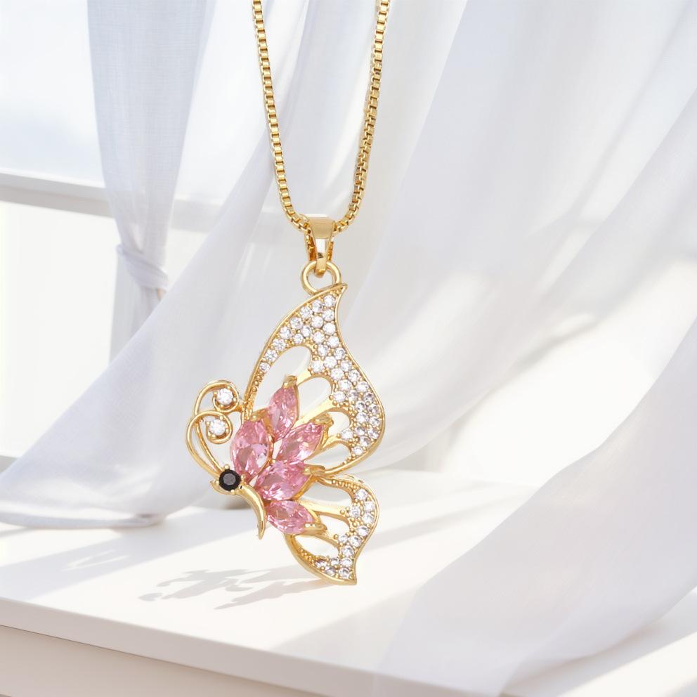 Высококачественное ожерелье-бабочка, женская модная цепочка на ключицу, слегка инкрустированная цирконием, кулон, золото, аксессуары ко Дню святого Валентина