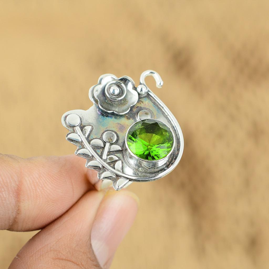 Natural Peridot 925 Silver Multi Stone Engagement Flower Daughter Promise Ring