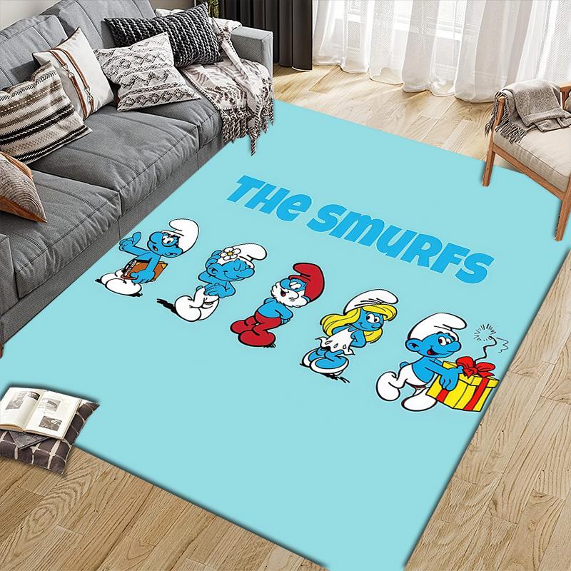 The Smurfs Flannel Pattern Square Carpet,Area Rug,Carpet Rug for Living Room Bedroom Sofa Playroom Decor,Non-slip Floor Mat