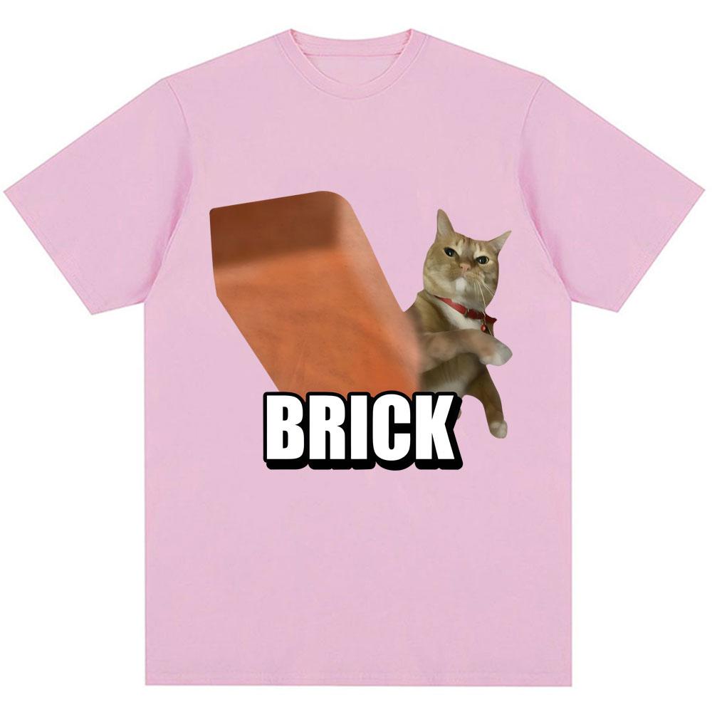 Funny Cat Throwing Brick Meme Graphic Tshirt Unisex Unisex Fashion Humor Harajuku Summer Casual Short Sleeved Unisexs Clothing Tops