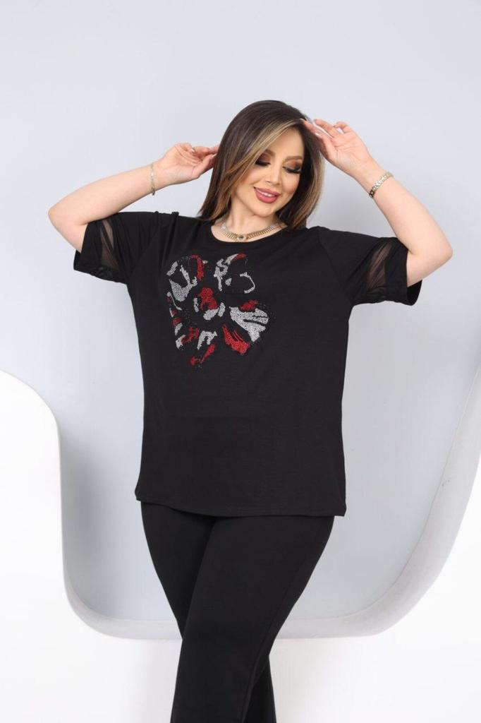 Женская блузка большого размера Блузка большого размера с каменным цветочным узором спереди