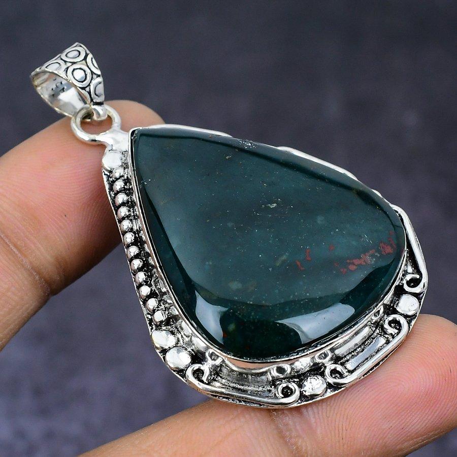 Natural Bloodstone Gemstone 925 Steling Silver Jewelry Pendant 2.17" D1K96