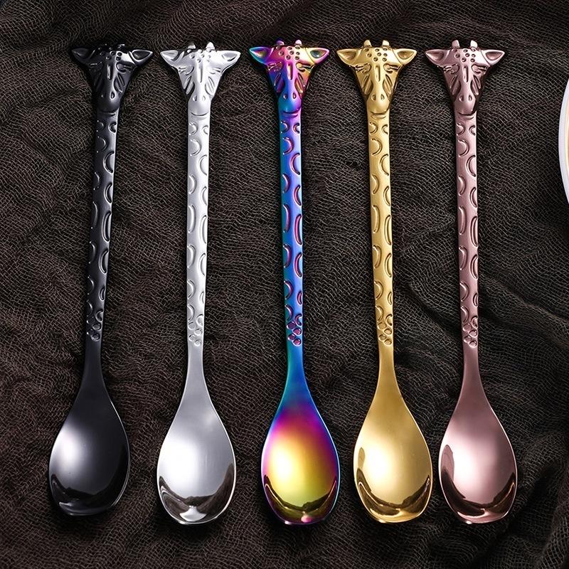 1piece 304 Stainless Steel Coffee Spoon Cartoon Giraffe Shaped Spoon Animal Cake Dessert Fork / Spoo