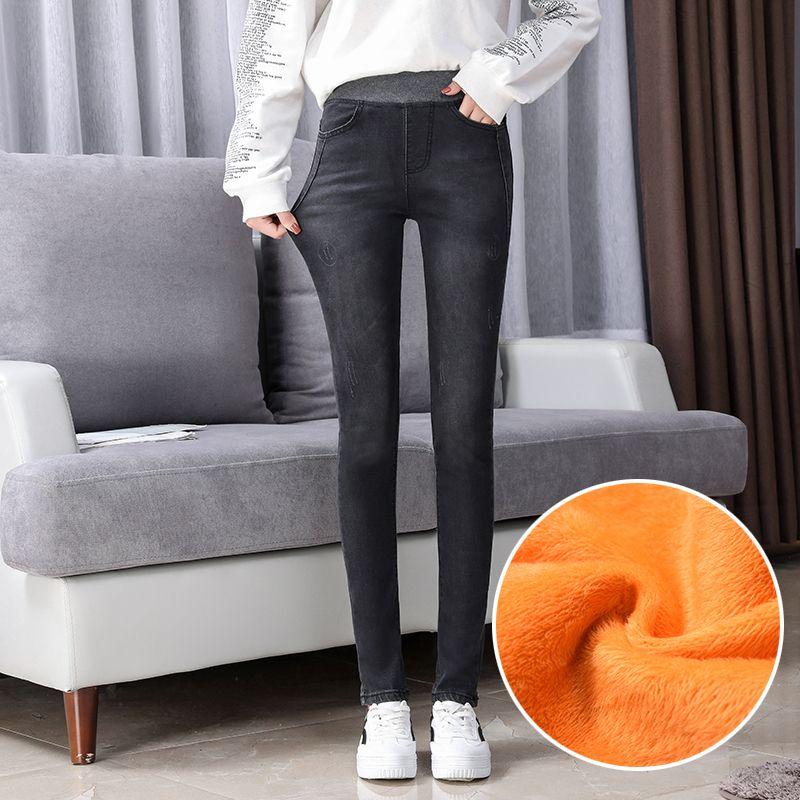 Узкие джинсы-карандаш с высокой талией, утепленные джинсовые брюки для мам на осень-зиму, повседневные брюки Vaqueros с бархатной подкладкой, большой размер 38, эластичные брюки