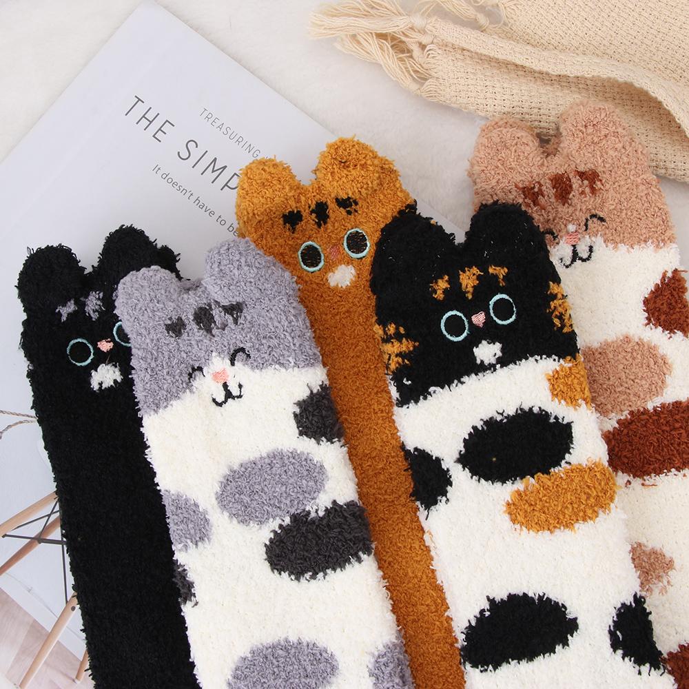 gift Fluffy Thickening Plush Sleep Bed Sock Floor Socks Cashmere Sox Coral velvet socks Paw pattern