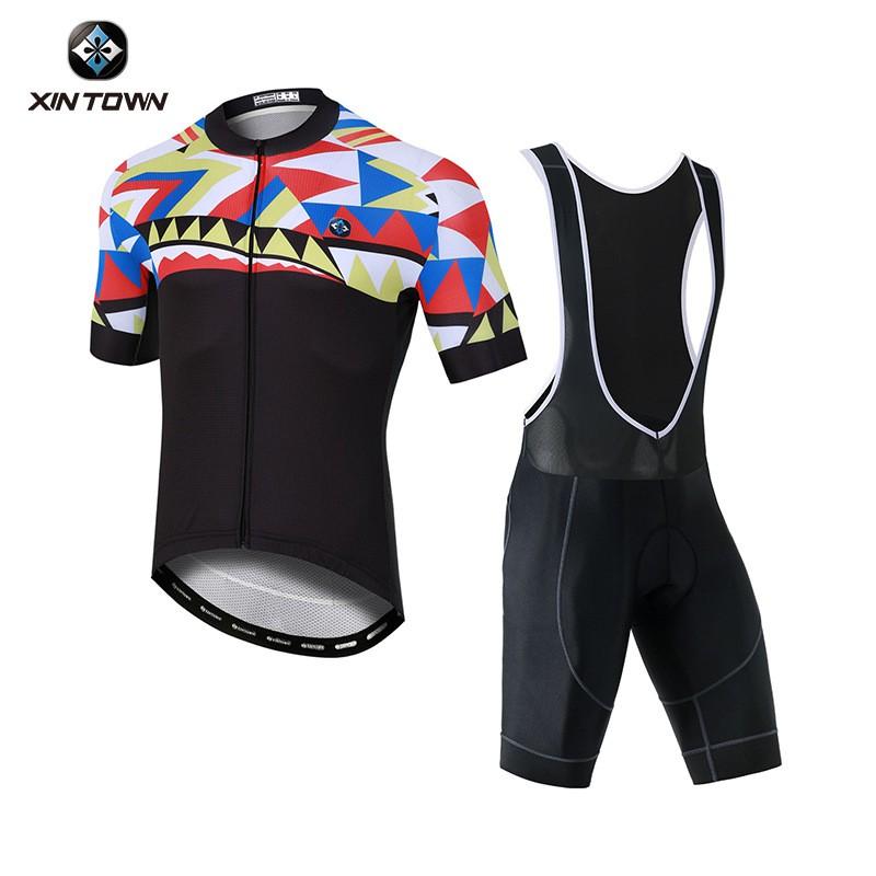 Mens Cycling Jersey Bib Shorts Set Breathable Quick-Dry Short Sleeve Bike Outfit Blue Engine Design